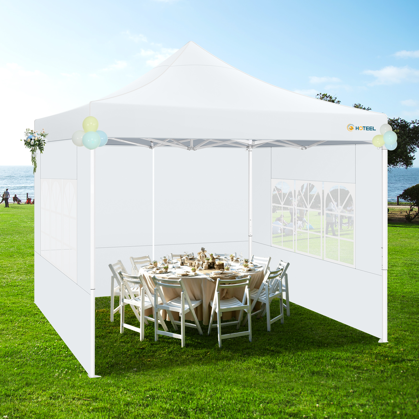 SANOPY 10x10 Heavy Duty Pop Up Canopy Tent with 4 Sidewalls, Commercial Instant Waterproof Canopy Tent, UV 50+ with Silver Coated, Upgraded Thickened Hexagonal Legs, White