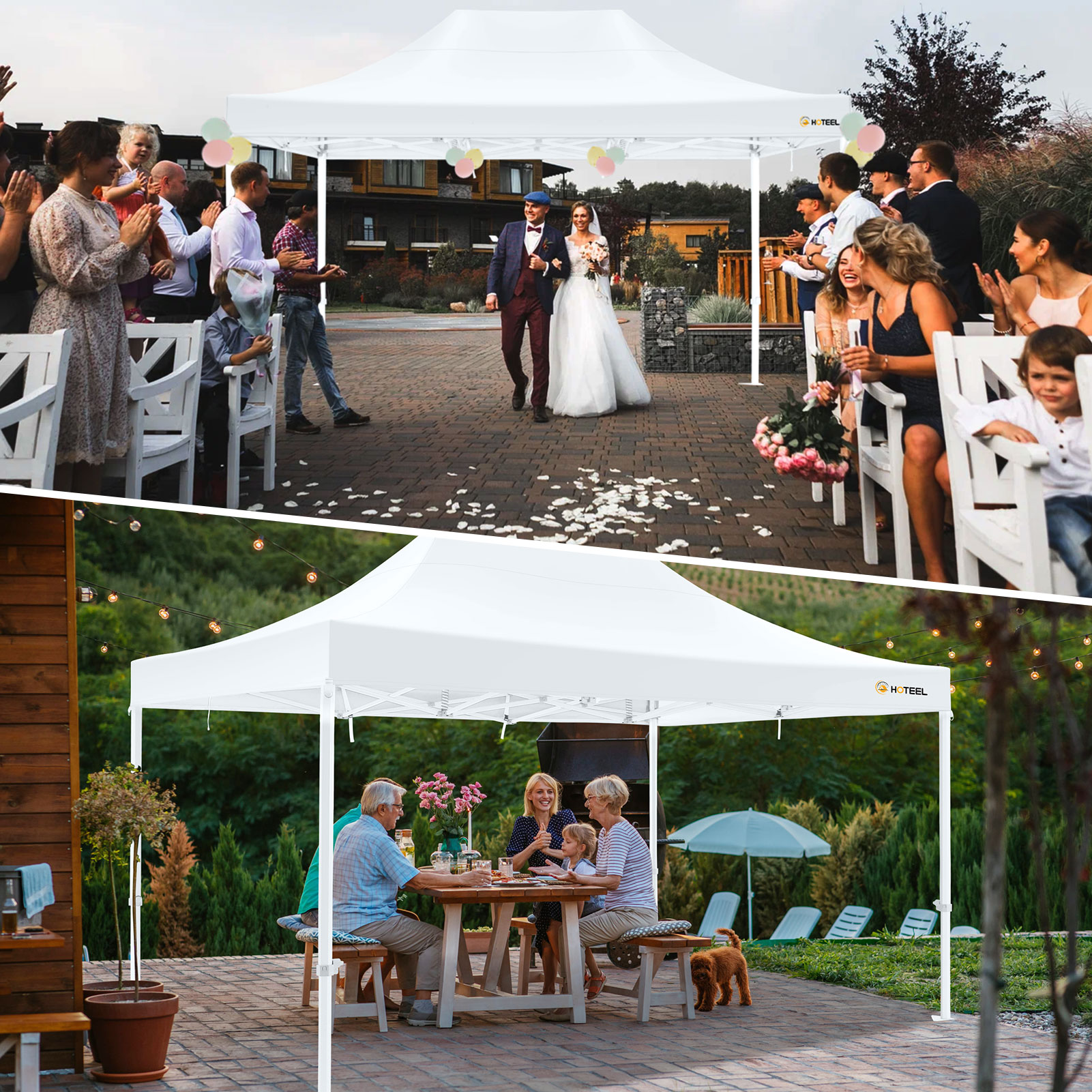 SANOPY 10' x 15' Heavy Duty Pop up Canopy, Instant Commercial Tent for Party with White Upgraded Hexagonal Bracket, Portable Gazebo with 4 Sangbags, Roller Bag, White