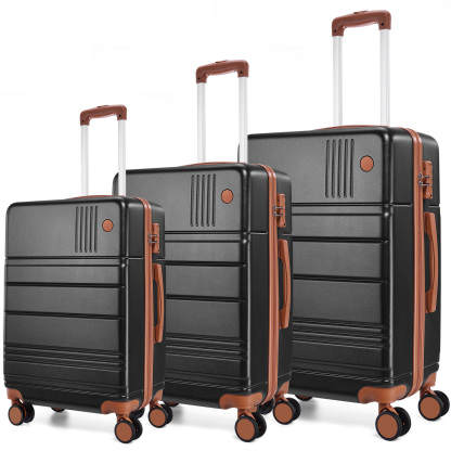 SANOPY 3 Piece Hardshell Luggage Set, ABS+PC Lightweight Suitcase Set with Double Spinner Wheels TSA Lock. (Black)
