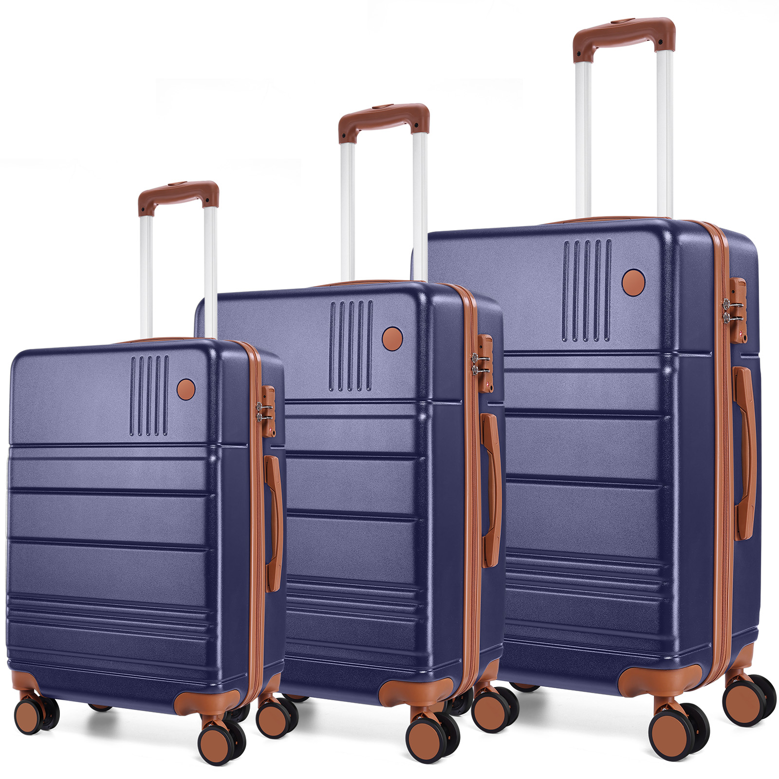 SANOPY 3 Piece Hardshell Luggage Set, ABS+PC Lightweight Suitcase Set with Double Spinner Wheels TSA Lock. (Black)