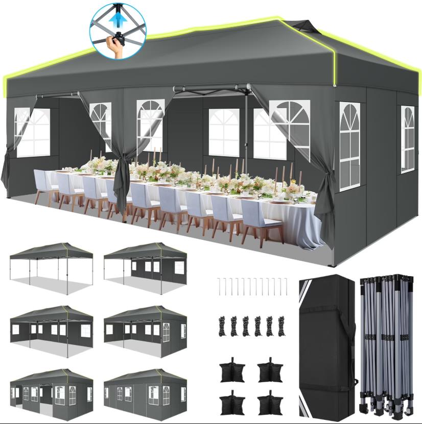 Hoteel Canopy 10x10 Pop Up Canopy Tent 1-Button Push Easy up Outdoor Canopy Instant Portable Commercial Shelter Waterproof UPF50+ Gazebo with Reflective Strip, Air Vent & 4 Sandbags