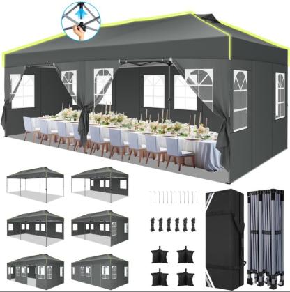 Hoteel Canopy 10x10 Pop Up Canopy Tent 1-Button Push Easy up Outdoor Canopy Instant Portable Commercial Shelter Waterproof UPF50+ Gazebo with Reflective Strip, Air Vent & 4 Sandbags