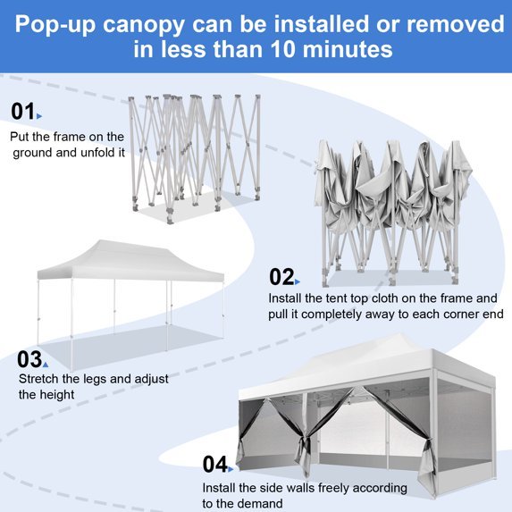SANOPY 10x20 FT Heavy Duty Pop up Canopy Tent with 4 Mosquito Netting Sidewalls, Quick Setup Outdoor Gazebo Shelter for Parties, Backyard Events, Camping & Beach with Carry Bag, White