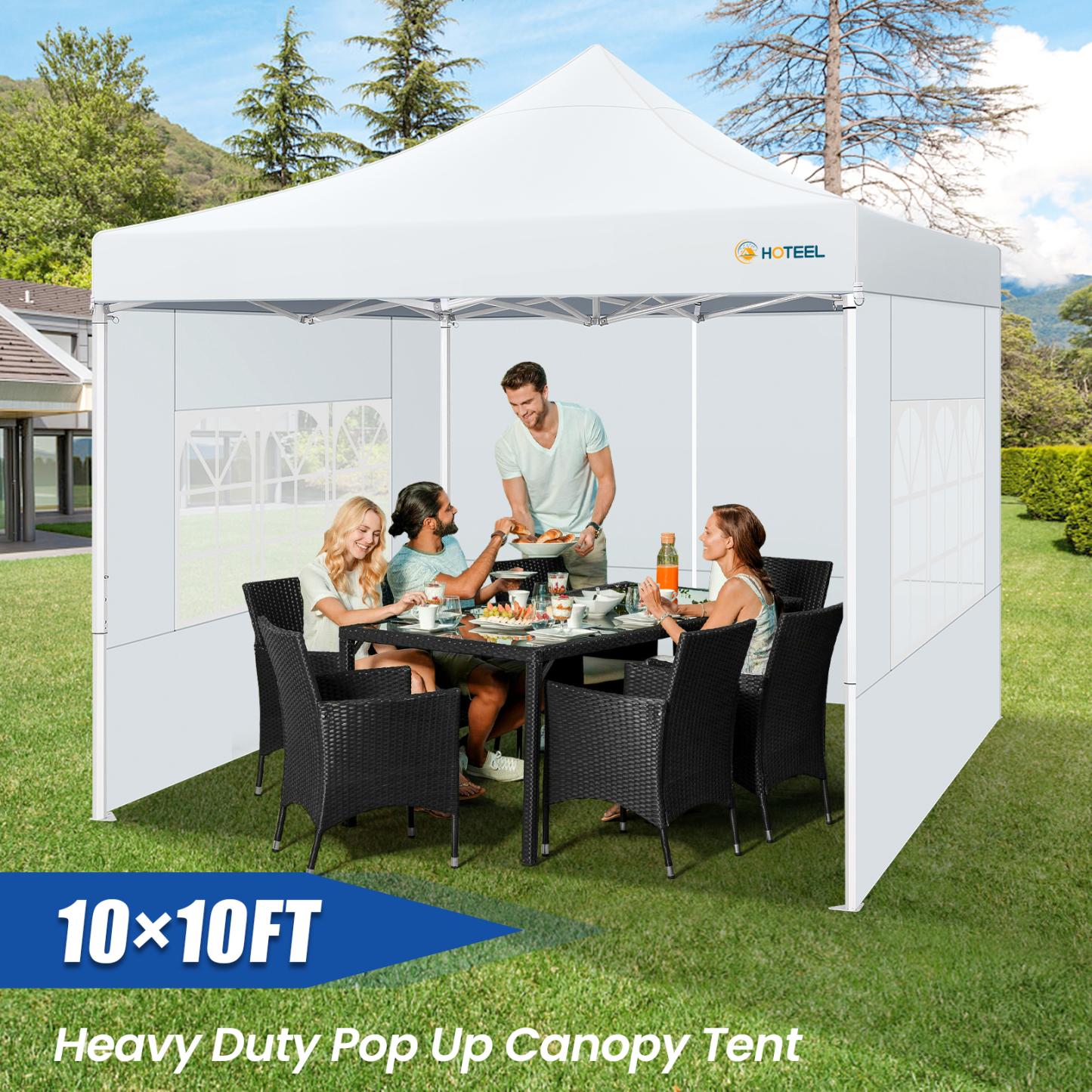SANOPY 10x10 Heavy Duty Pop Up Canopy Tent with 4 Sidewalls, Commercial Instant Waterproof Canopy Tent, UV 50+ with Silver Coated, Upgraded Thickened Hexagonal Legs, White