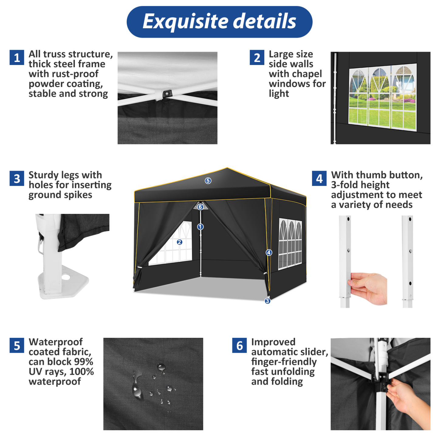 SANOPY 10' x 10' Pop up Canopy Tent, Canopy Shelter with 4 Removable Sidewalls and Sandbags, Outdoor Party Tent with Carry Bag for Backyard, Black