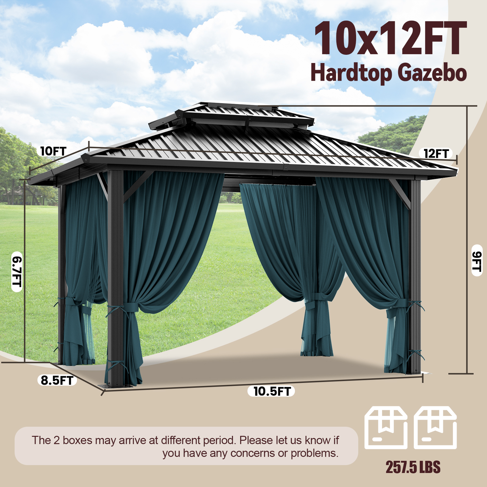 SANOPY 10x12 Hardtop Gazebo Aluminum Gazebos with Galvanized Steel Double Roof Metal Gazebo with Curtains and Netting Permanent Steel Gazebo for Backyard, Garden and Patio, Black