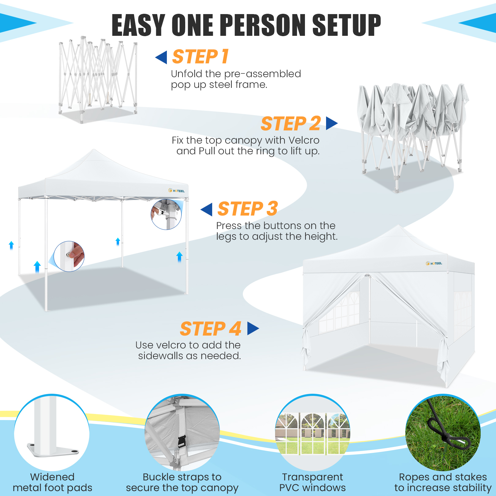 SANOPY 10x10 Heavy Duty Pop Up Canopy Tent with 4 Sidewalls, Commercial Instant Waterproof Canopy Tent, UV 50+ with Silver Coated, Upgraded Thickened Hexagonal Legs, White