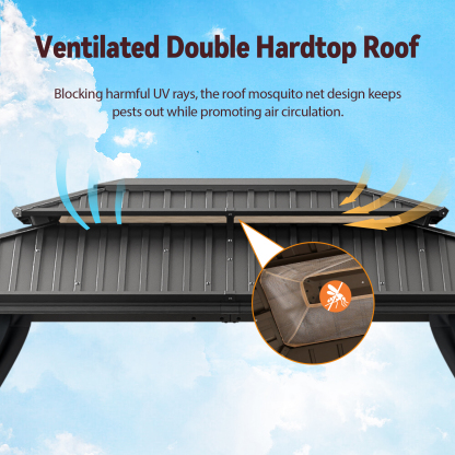 SANOPY 10x15 Hardtop Gazebo Aluminum Gazebos with Galvanized Steel Double Roof Metal Gazebo with Curtains and Netting Permanent Hardtop Gazebos Steel Gazebo for Backyard, Garden and Patio, Black