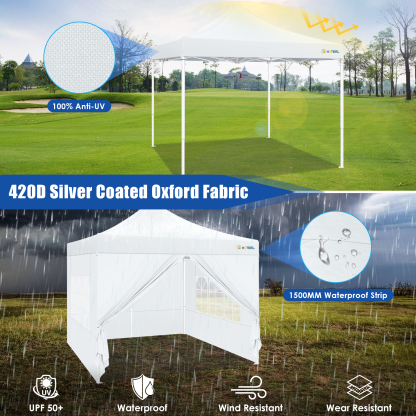 SANOPY 10x10 Heavy Duty Pop Up Canopy Tent with 4 Sidewalls, Commercial Instant Waterproof Canopy Tent, UV 50+ with Silver Coated, Upgraded Thickened Hexagonal Legs, White