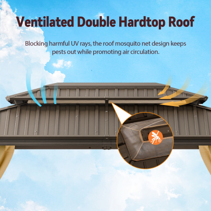 SANOPY 10x15 Hardtop Gazebo Aluminum Gazebos with Galvanized Steel Double Roof Metal Gazebo with Curtains and Netting Permanent Hardtop Gazebos Steel Gazebo for Backyard, Garden and Patio, Brown