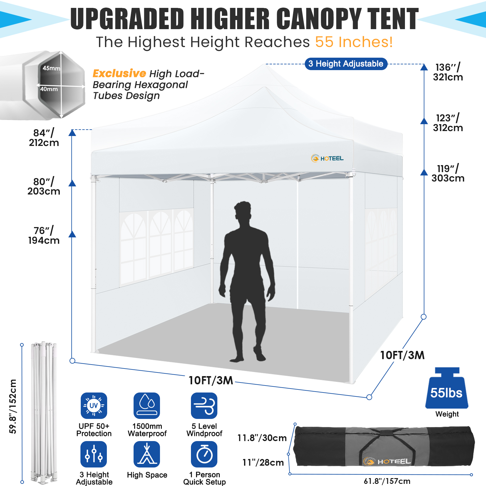 SANOPY 10x10 Heavy Duty Pop Up Canopy Tent with 4 Sidewalls, Commercial Instant Waterproof Canopy Tent, UV 50+ with Silver Coated, Upgraded Thickened Hexagonal Legs, White