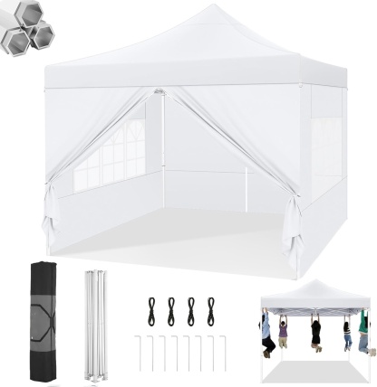 SANOPY Heavy Duty 10'x 30' Pop up Canopy, Commercial Canopy, Waterproof Outdoor Party Tent, Instant Wedding Canopy with 8 Removable Sidewalls, Carrying Bag, 147Ibs, White