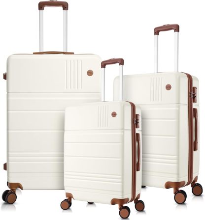 SANOPY 3 Piece Hardshell Luggage Set, ABS+PC Lightweight Suitcase Set with Double Spinner Wheels TSA Lock. (Black)