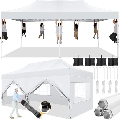 SANOPY Heavy Duty 10'x 30' Pop up Canopy, Commercial Canopy, Waterproof Outdoor Party Tent, Instant Wedding Canopy with 8 Removable Sidewalls, Carrying Bag, 147Ibs, White