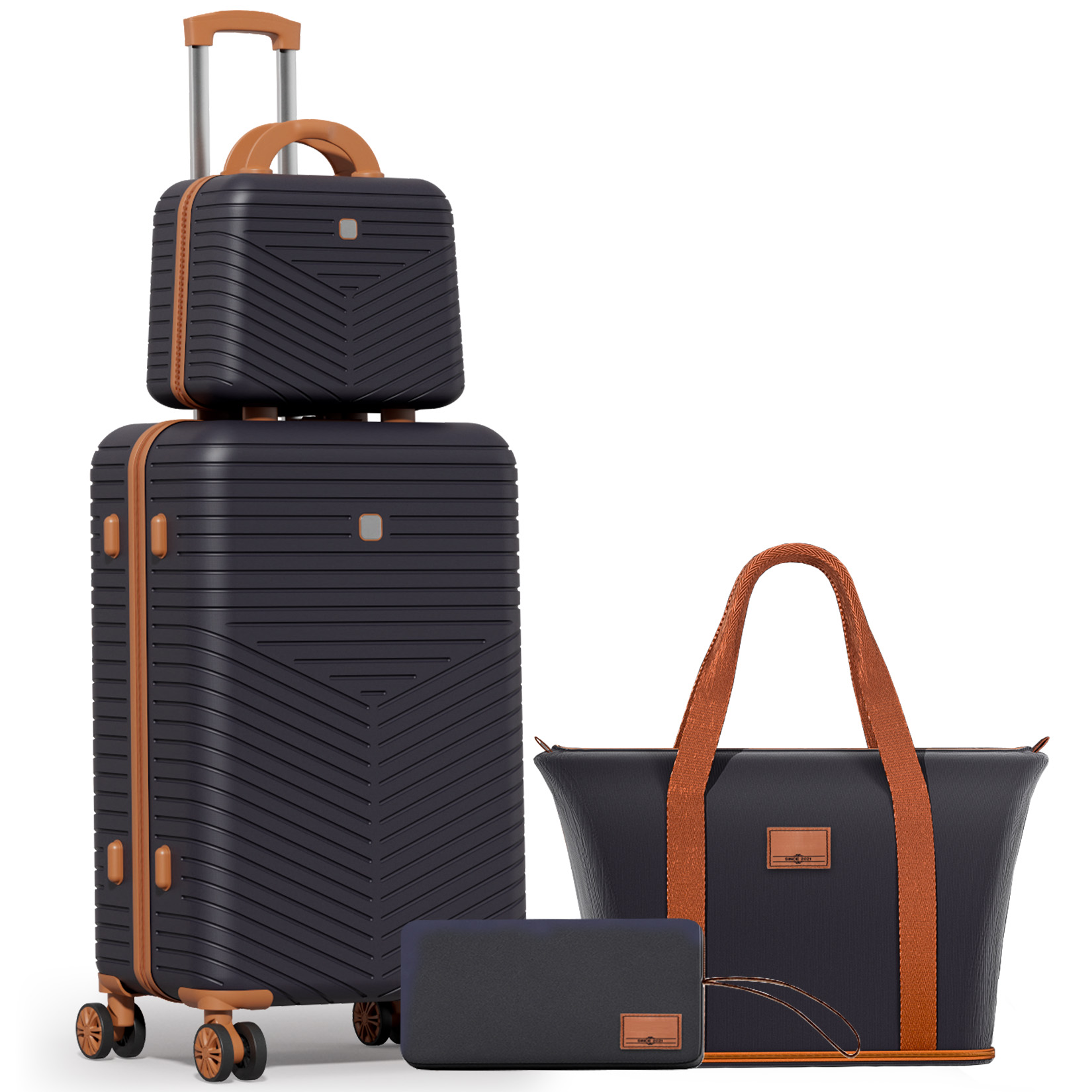 SANOPY 4 Pcs Luggage Set, ABS+PC(Sturdy) Hardshell Suitcases, TSA Locks, Silent Dual Spinner Wheels, Black