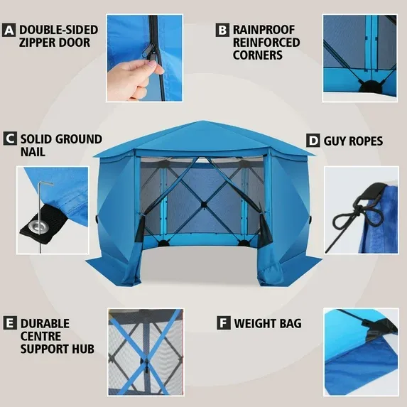 SANOPY 12'x12' Pop up Gazebo with Starry Sky Covered Gazebo 6-Sided Mosquito Netting and Sidewalls Pop up Screen Gazebo Tent Camping Gazebo Instant Shelter for Deck and Lawns