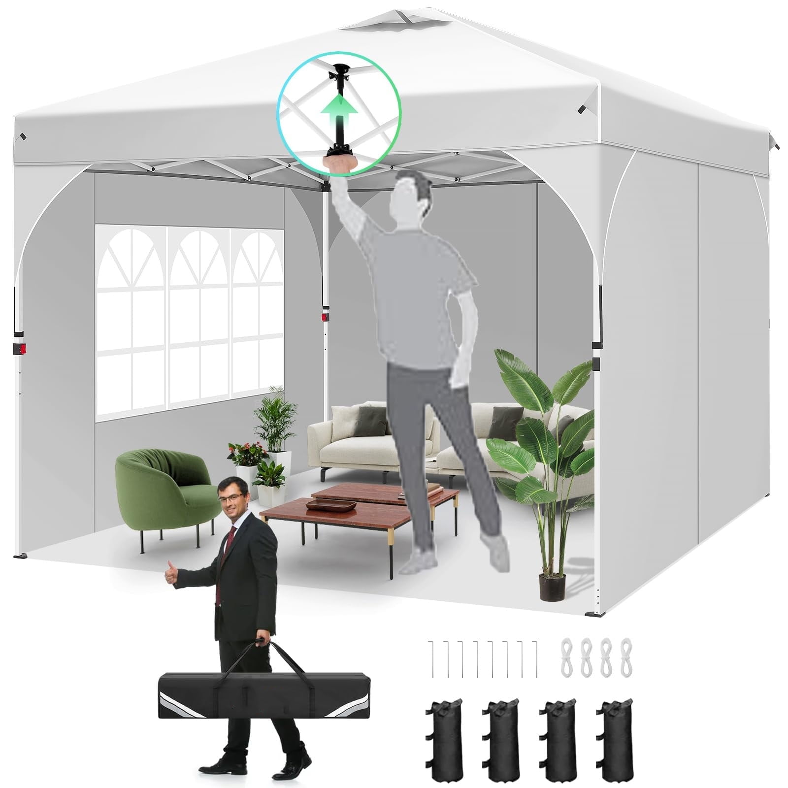 SANOPY 10' x 10' Pop Up Canopy Tent with 3 Removable Sidewalls & Air Vent, Waterproof Instant Setup 90s, Commercial-Grade Gazebo Tent for Camping/BBQ/Events, Includes Sandbags, Stakes & Ropes