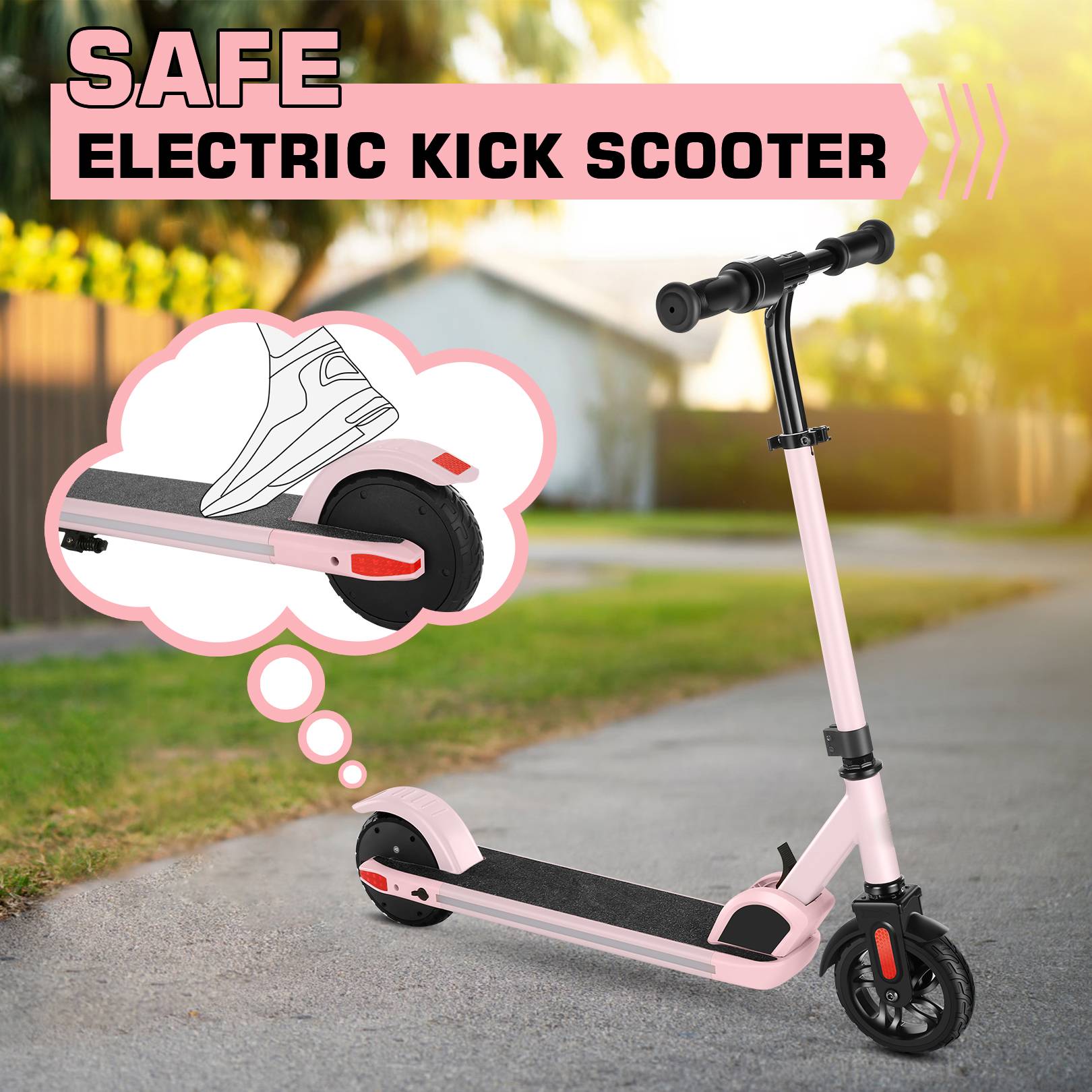 SANOPY Electric Scooter for Kids Ages 6-14, Adjustable Speed & Height, Colorful Lights, LED Display, 150W Motor, up to 10 mph, 80 Mins Ride Time, Pink