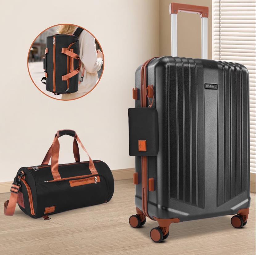 HOTEEL 3 Piece Carry on Luggage Set 20in Suitcase with Spinner Wheels TSA Lock, PC ABS Hardside Luggage Set with Toiletry Bag & Travel Gym Bag, Black