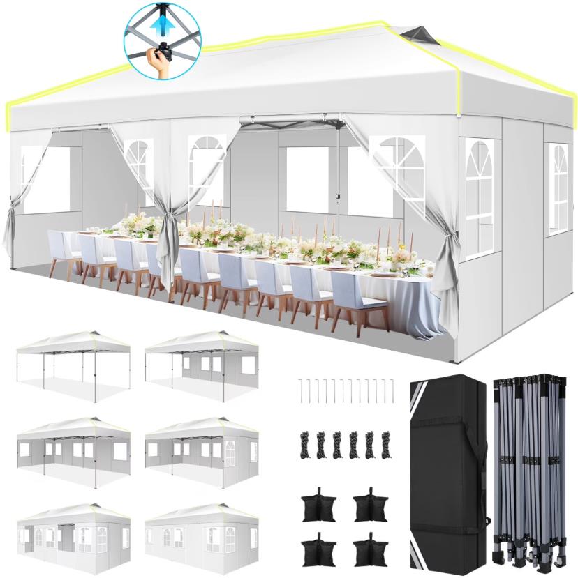Hoteel Canopy 10x10 Pop Up Canopy Tent 1-Button Push Easy up Outdoor Canopy Instant Portable Commercial Shelter Waterproof UPF50+ Gazebo with Reflective Strip, Air Vent & 4 Sandbags