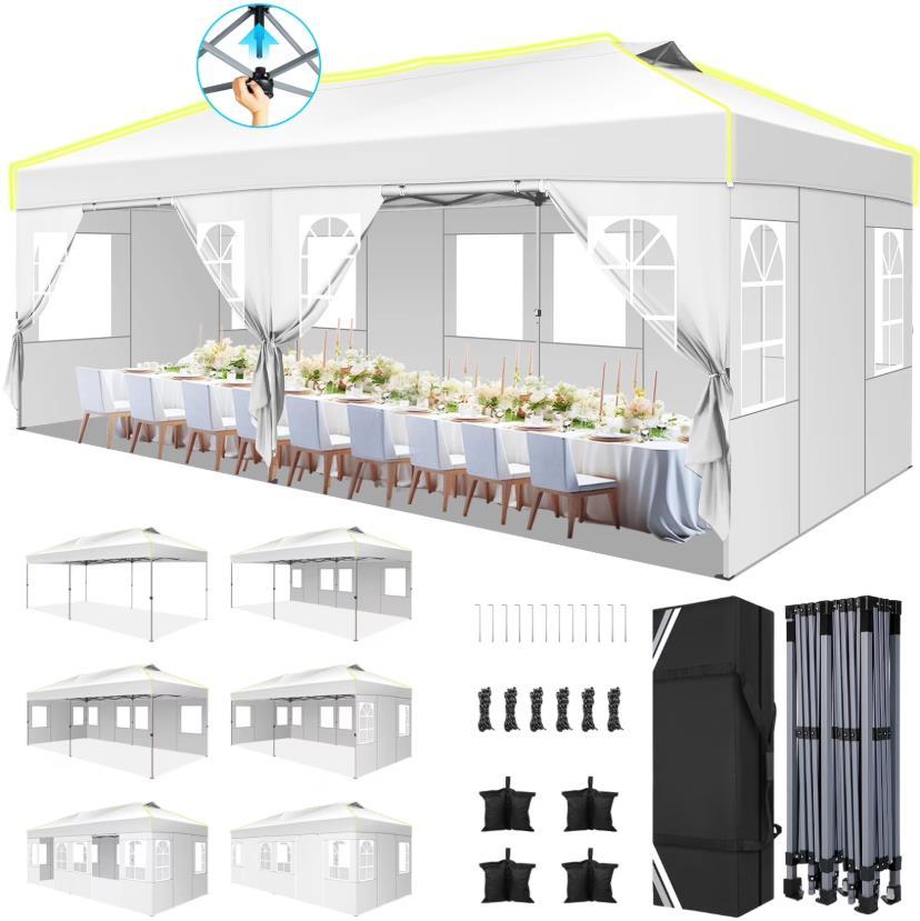 Hoteel Canopy 10x10 Pop Up Canopy Tent 1-Button Push Easy up Outdoor Canopy Instant Portable Commercial Shelter Waterproof UPF50+ Gazebo with Reflective Strip, Air Vent & 4 Sandbags