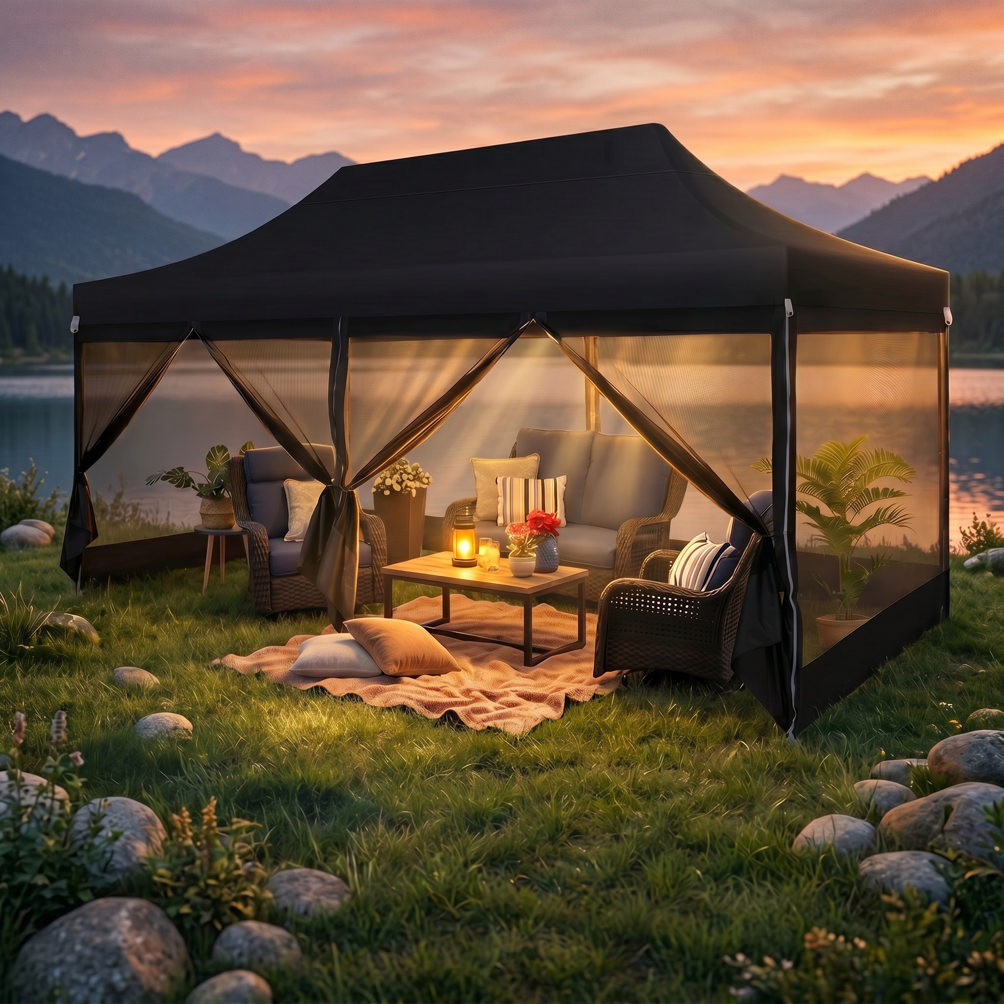 SANOPY 10x20 FT Heavy Duty Pop up Canopy Tent with 4 Mosquito Netting Sidewalls, Quick Setup Outdoor Gazebo Shelter for Parties, Backyard Events, Camping & Beach with Carry Bag, White