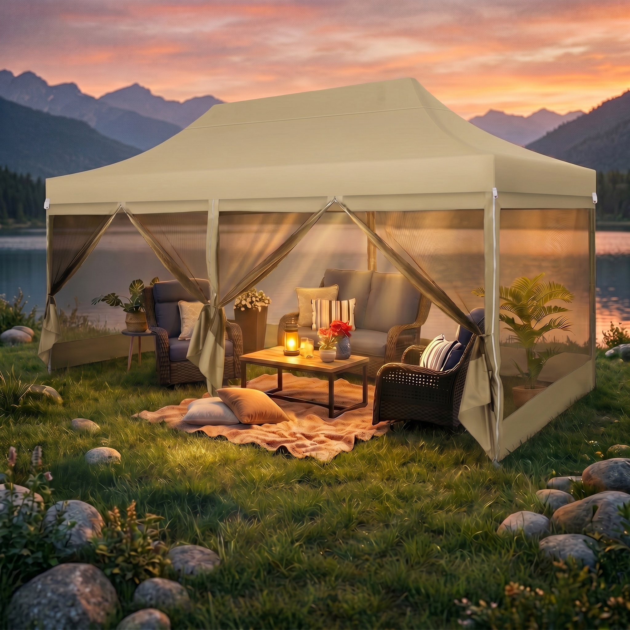 SANOPY 10x20 FT Heavy Duty Pop up Canopy Tent with 4 Mosquito Netting Sidewalls, Quick Setup Outdoor Gazebo Shelter for Parties, Backyard Events, Camping & Beach with Carry Bag, White