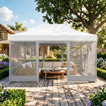 SANOPY 10x20 FT Heavy Duty Pop up Canopy Tent with 4 Mosquito Netting Sidewalls, Quick Setup Outdoor Gazebo Shelter for Parties, Backyard Events, Camping & Beach with Carry Bag, White