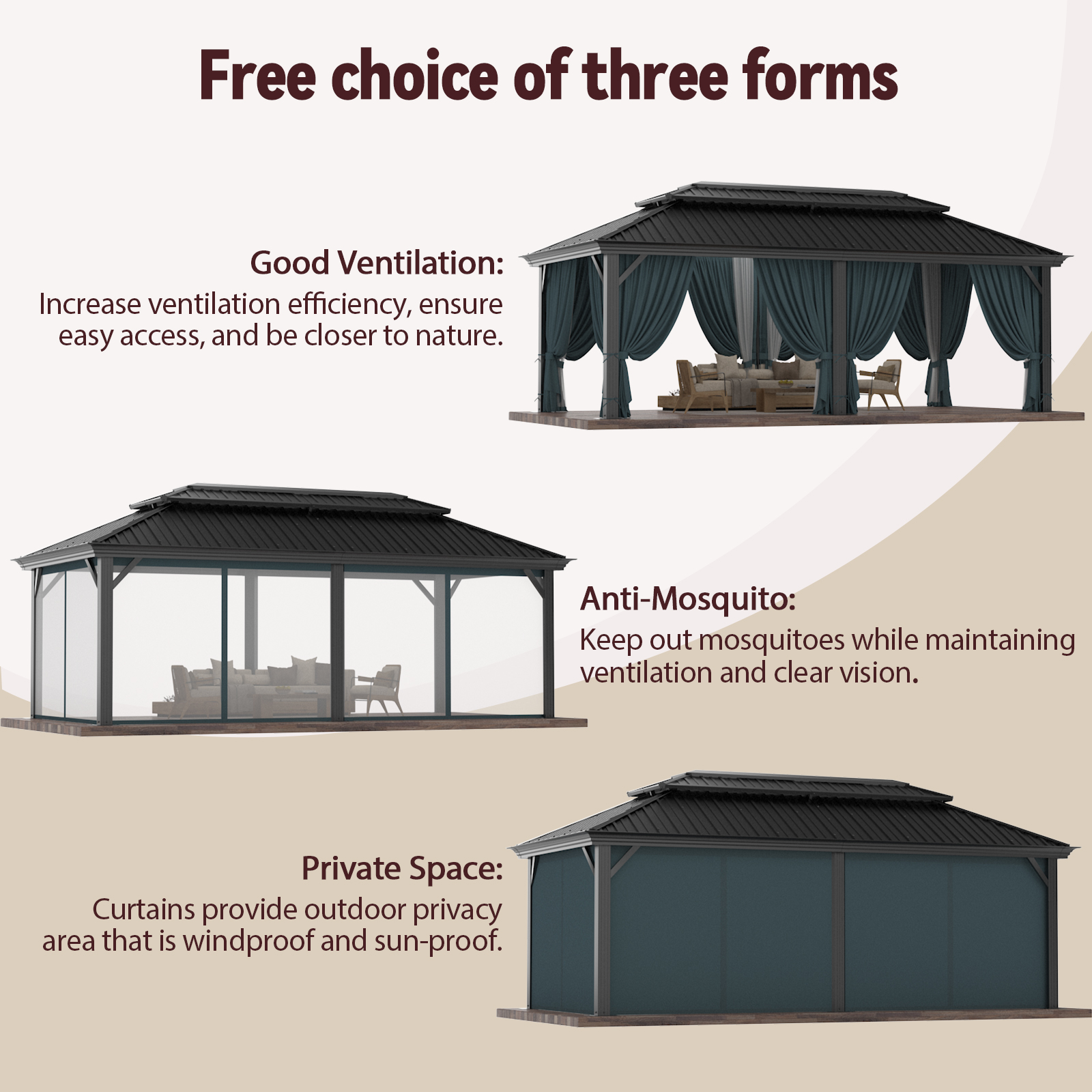 SANOPY 12x20 Hardtop Gazebo Aluminum Metal Gazebos Galvanized Steel Double Roof Permanent Hardtop Gazebo with Netting and Curtains Aluminum Frame Steel Gazebos for Deck, Lawns and Backyard, Black