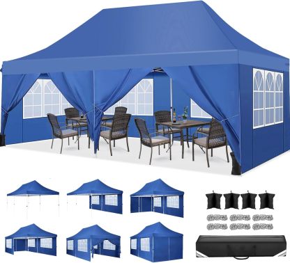 SANOPY 10'x20' Ez Pop up Canopy Party Tent with 6 Sidewalls, Waterproof and Sun Shelter Patio Gazebo All Season for Market with Carry Bag, Gray