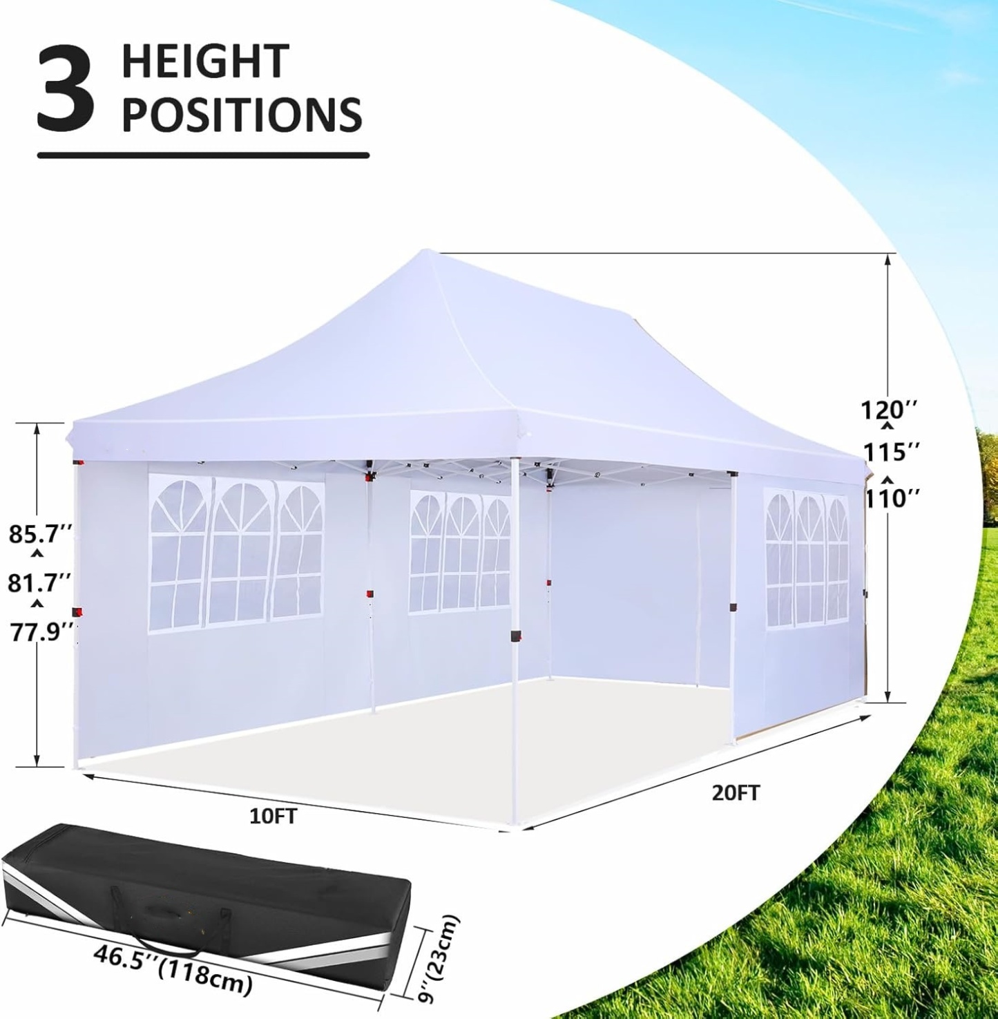 SANOPY 10' x 20' EZ Pop up Canopy Party Tent, Outdoor Event Instant Gazebo with 6 Removable Sidewalls for Camping Wedding Picnic, White
