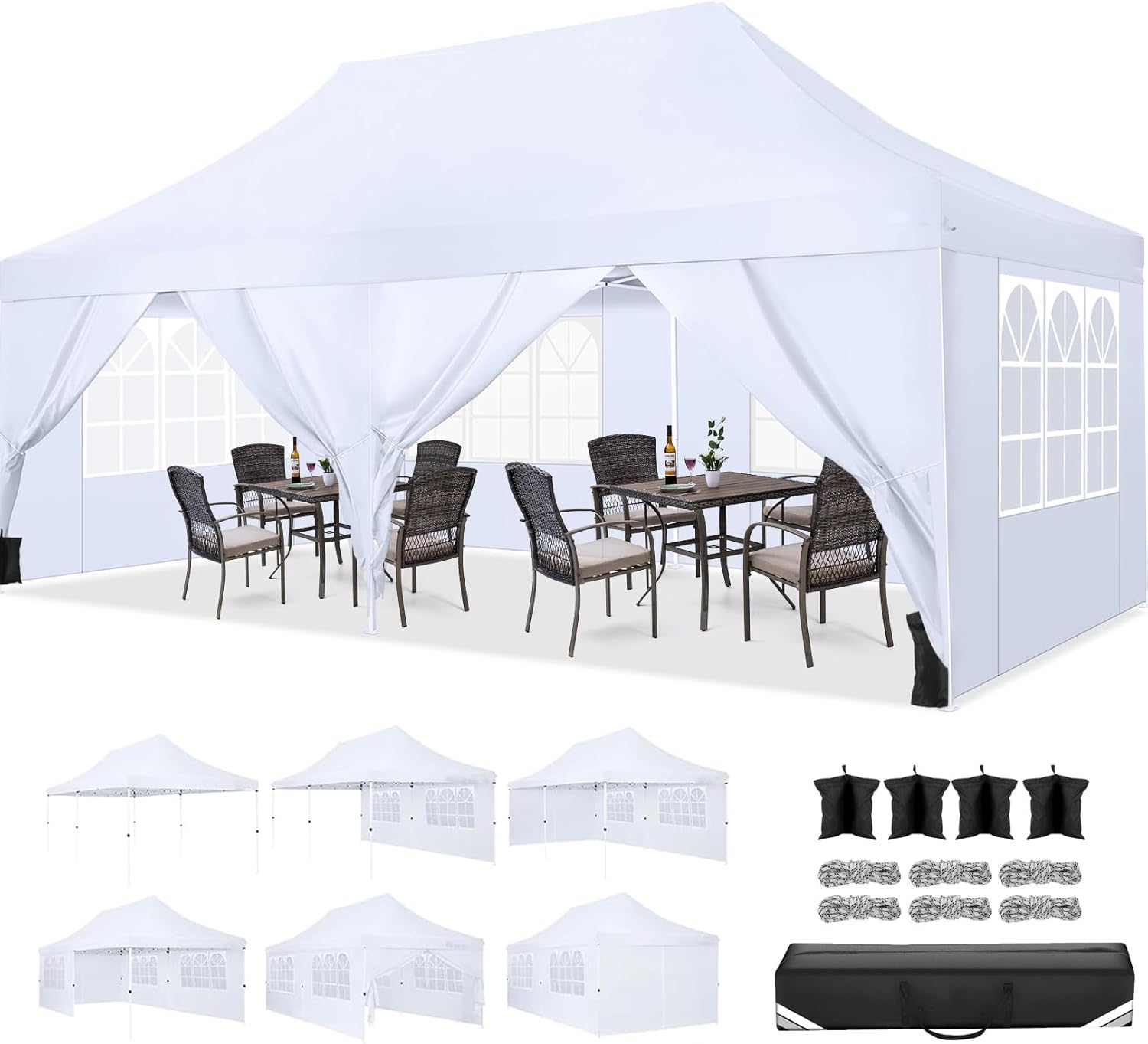 SANOPY 10'x20' Ez Pop up Canopy Party Tent with 6 Sidewalls, Waterproof and Sun Shelter Patio Gazebo All Season for Market with Carry Bag, Gray