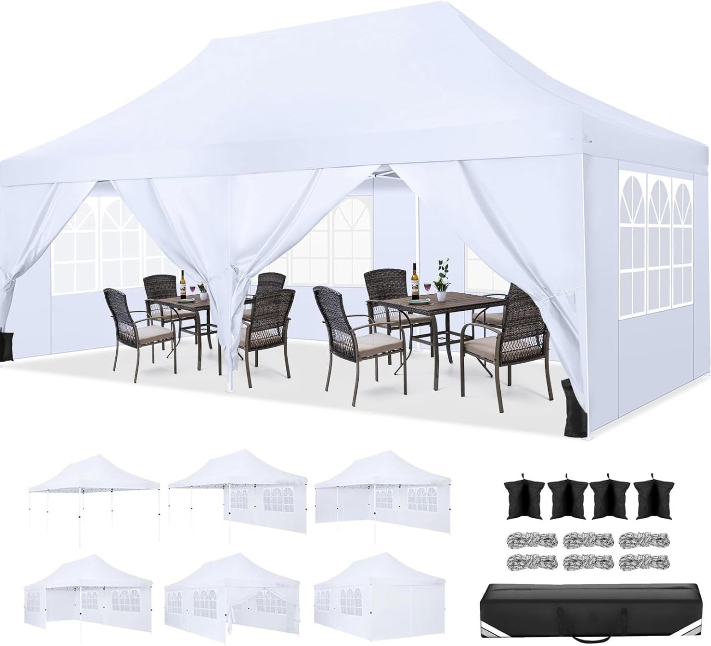 SANOPY 10'x20' Ez Pop up Canopy Party Tent with 6 Sidewalls, Waterproo