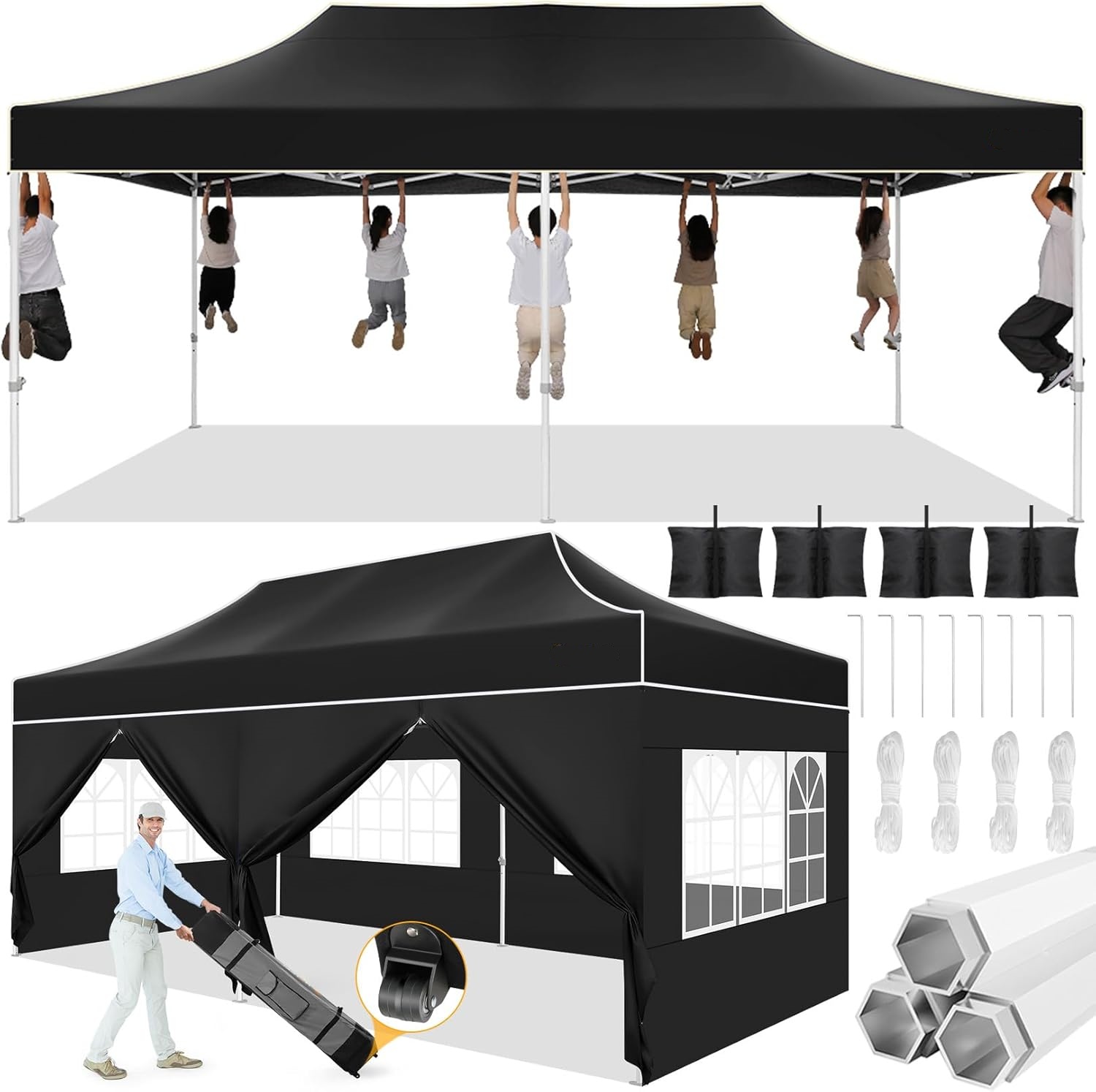 SANOPY Heavy Duty 10'x 30' Pop up Canopy, Commercial Canopy, Waterproof Outdoor Party Tent, Instant Wedding Canopy with 8 Removable Sidewalls, Carrying Bag, 147Ibs, White