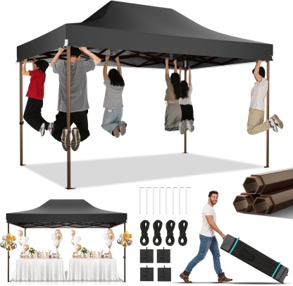 SANOPY 10' x 15' Heavy Duty Pop up Canopy, Instant Commercial Tent for Party with White Upgraded Hexagonal Bracket, Portable Gazebo with 4 Sangbags, Roller Bag, White