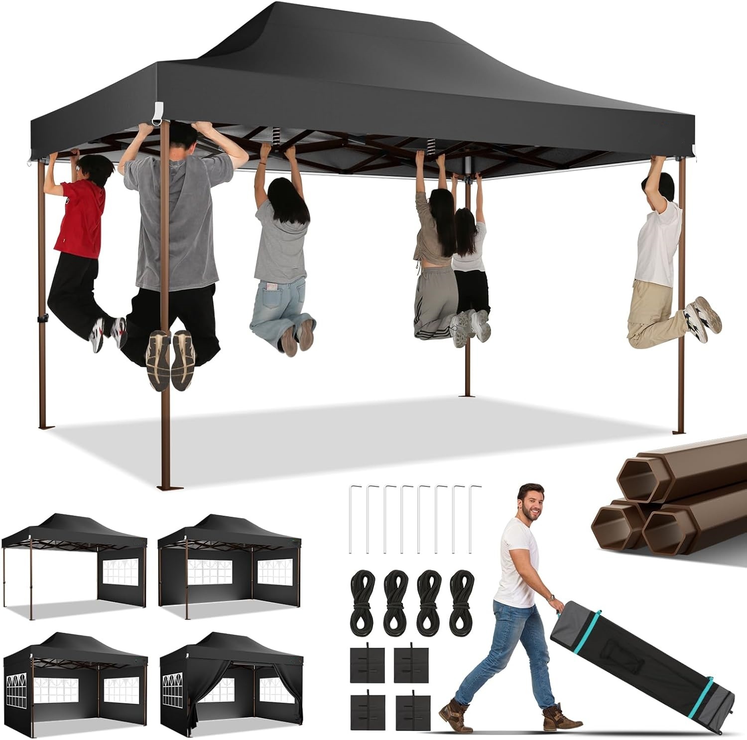 SANOPY Heavy Duty 10'x 30' Pop up Canopy, Commercial Canopy, Waterproof Outdoor Party Tent, Instant Wedding Canopy with 8 Removable Sidewalls, Carrying Bag, 147Ibs, White