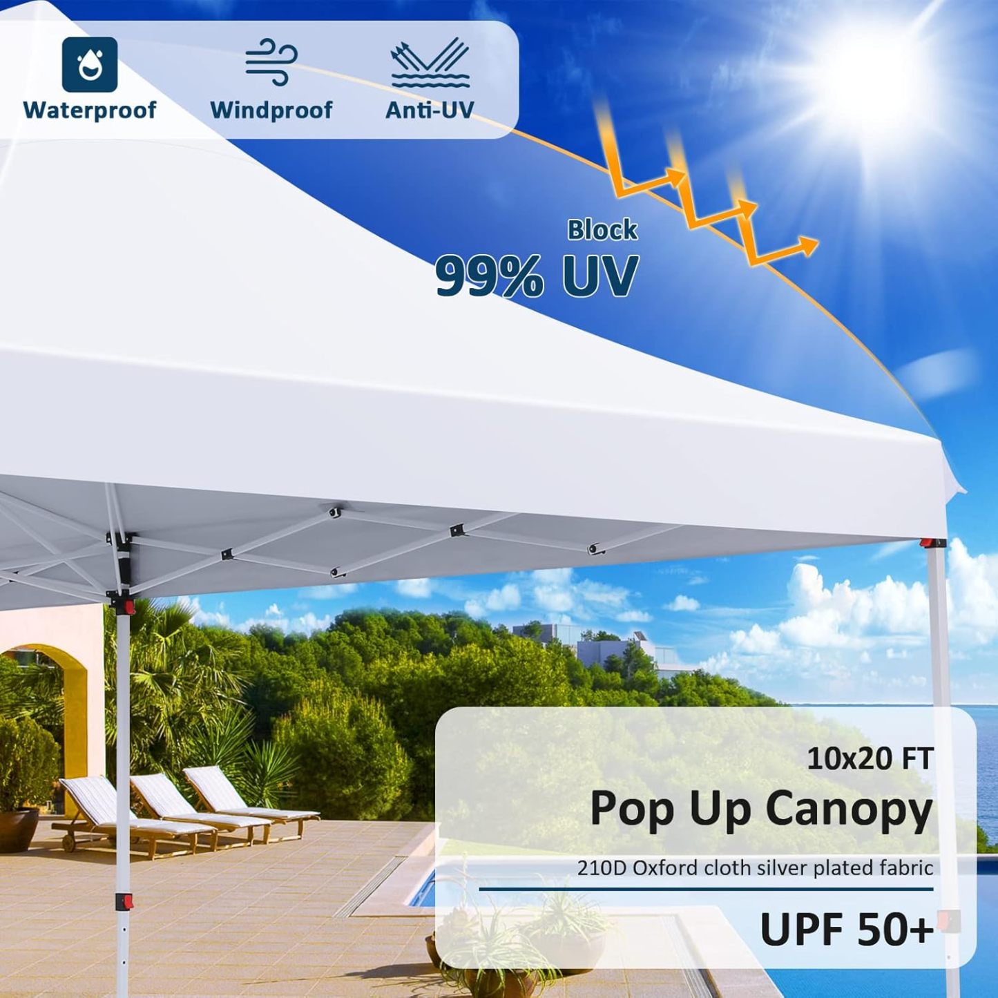 SANOPY 10' x 20' EZ Pop up Canopy Party Tent, Outdoor Event Instant Gazebo with 6 Removable Sidewalls for Camping Wedding Picnic, White