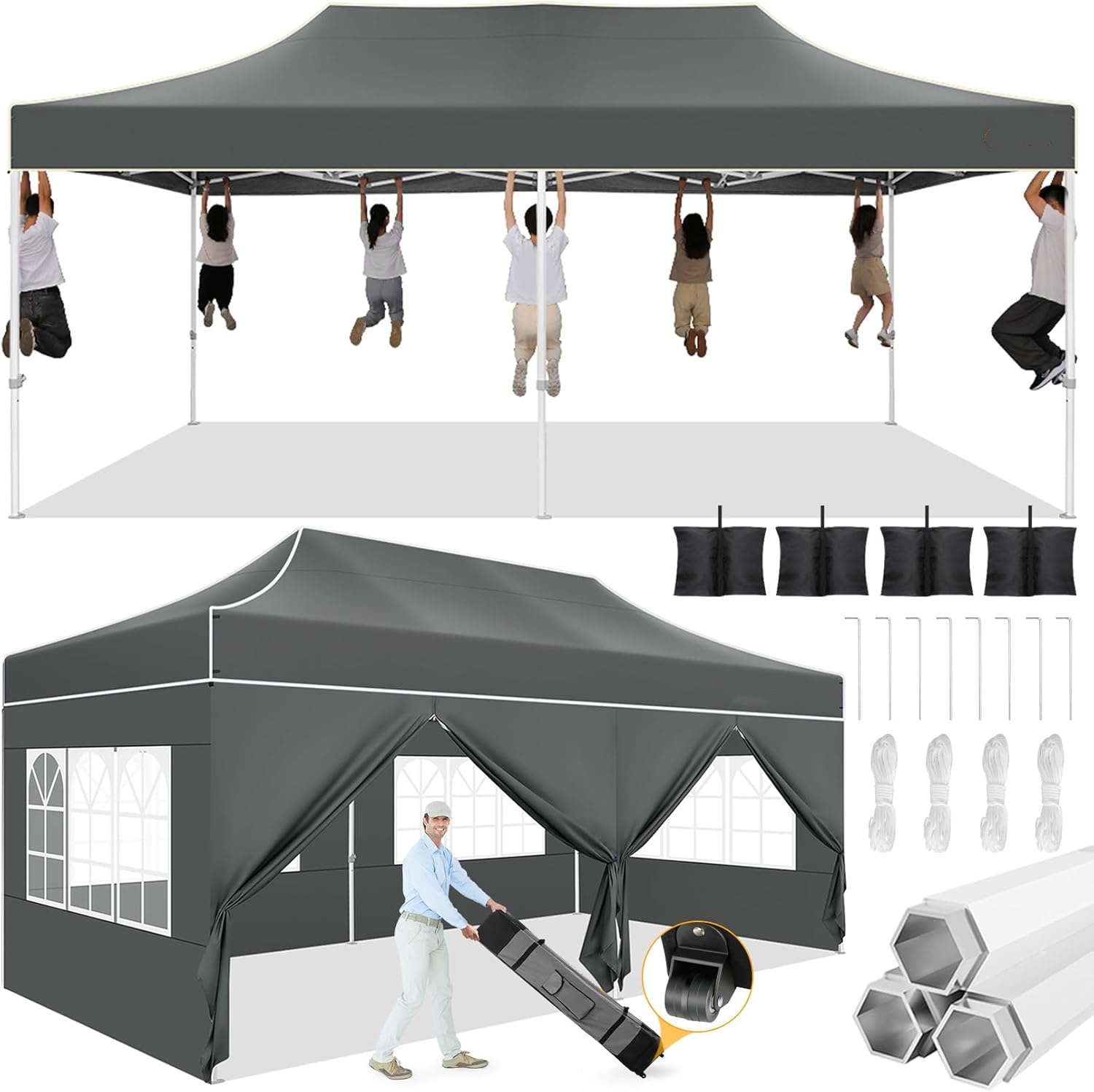 SANOPY Heavy Duty 10'x 30' Pop up Canopy, Commercial Canopy, Waterproof Outdoor Party Tent, Instant Wedding Canopy with 8 Removable Sidewalls, Carrying Bag, 147Ibs, White