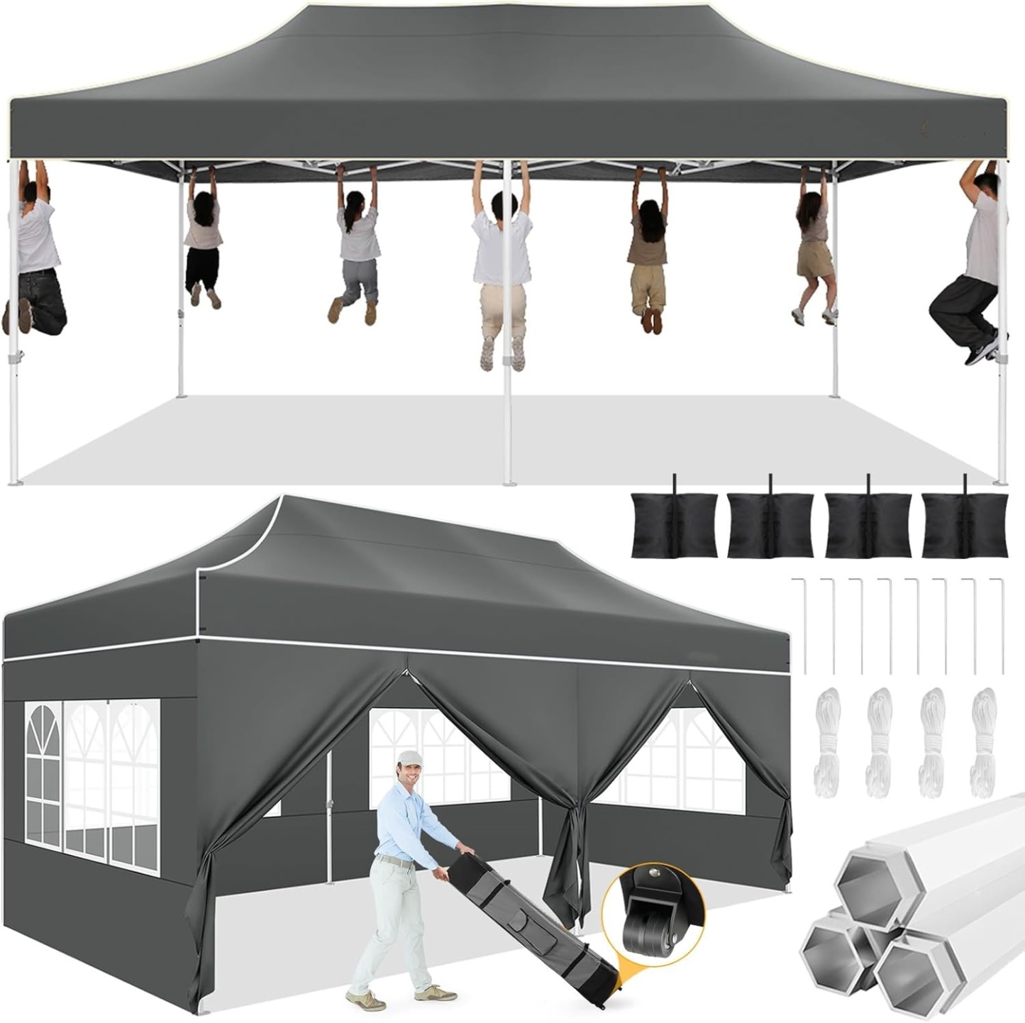 SANOPY Heavy Duty 10'x 30' Pop up Canopy, Commercial Canopy, Waterproof Outdoor Party Tent, Instant Wedding Canopy with 8 Removable Sidewalls, Carrying Bag, 147Ibs, White