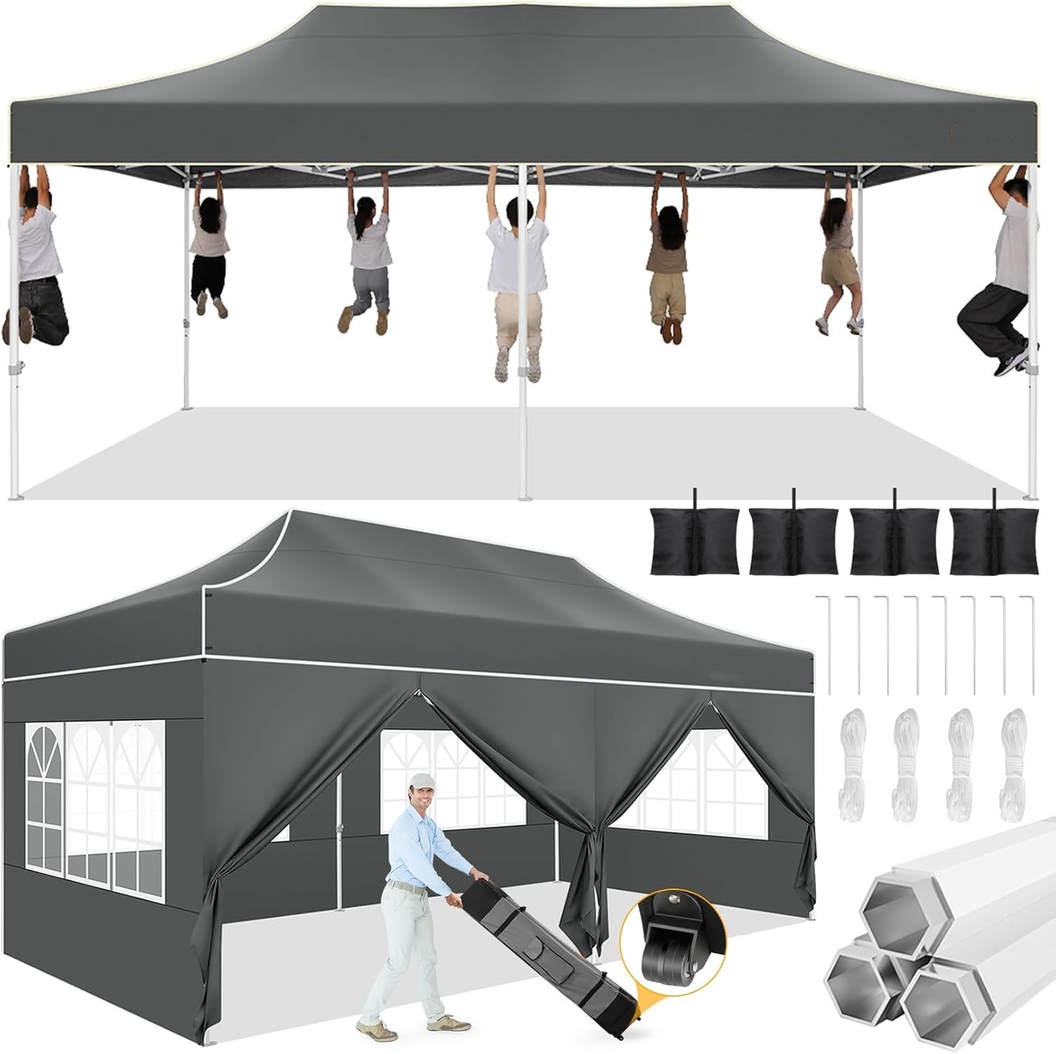 SANOPY Heavy Duty 10'x 30' Pop up Canopy, Commercial Canopy, Waterproof Outdoor Party Tent, Instant Wedding Canopy with 8 Removable Sidewalls, Carrying Bag, 147Ibs, White