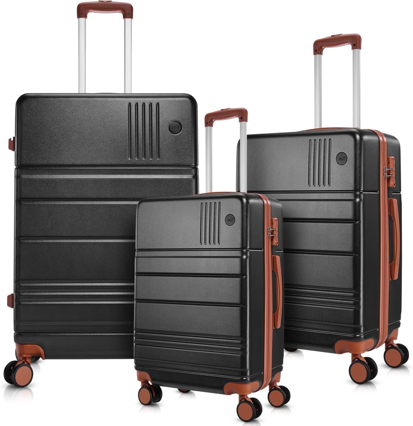 SANOPY 3 Piece Hardshell Luggage Set, ABS+PC Lightweight Suitcase Set with Double Spinner Wheels TSA Lock. (Black)