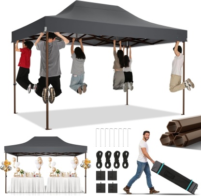 SANOPY 10' x 15' Heavy Duty Pop up Canopy, Instant Commercial Tent for Party with White Upgraded Hexagonal Bracket, Portable Gazebo with 4 Sangbags, Roller Bag, White