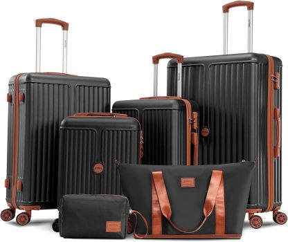 SANOPY 3 Piece Hardshell Luggage Set, ABS+PC Lightweight Suitcase Set with Double Spinner Wheels TSA Lock. (Black)