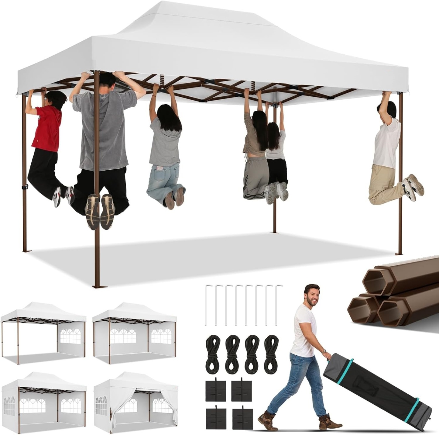 SANOPY Heavy Duty 10'x 30' Pop up Canopy, Commercial Canopy, Waterproof Outdoor Party Tent, Instant Wedding Canopy with 8 Removable Sidewalls, Carrying Bag, 147Ibs, White