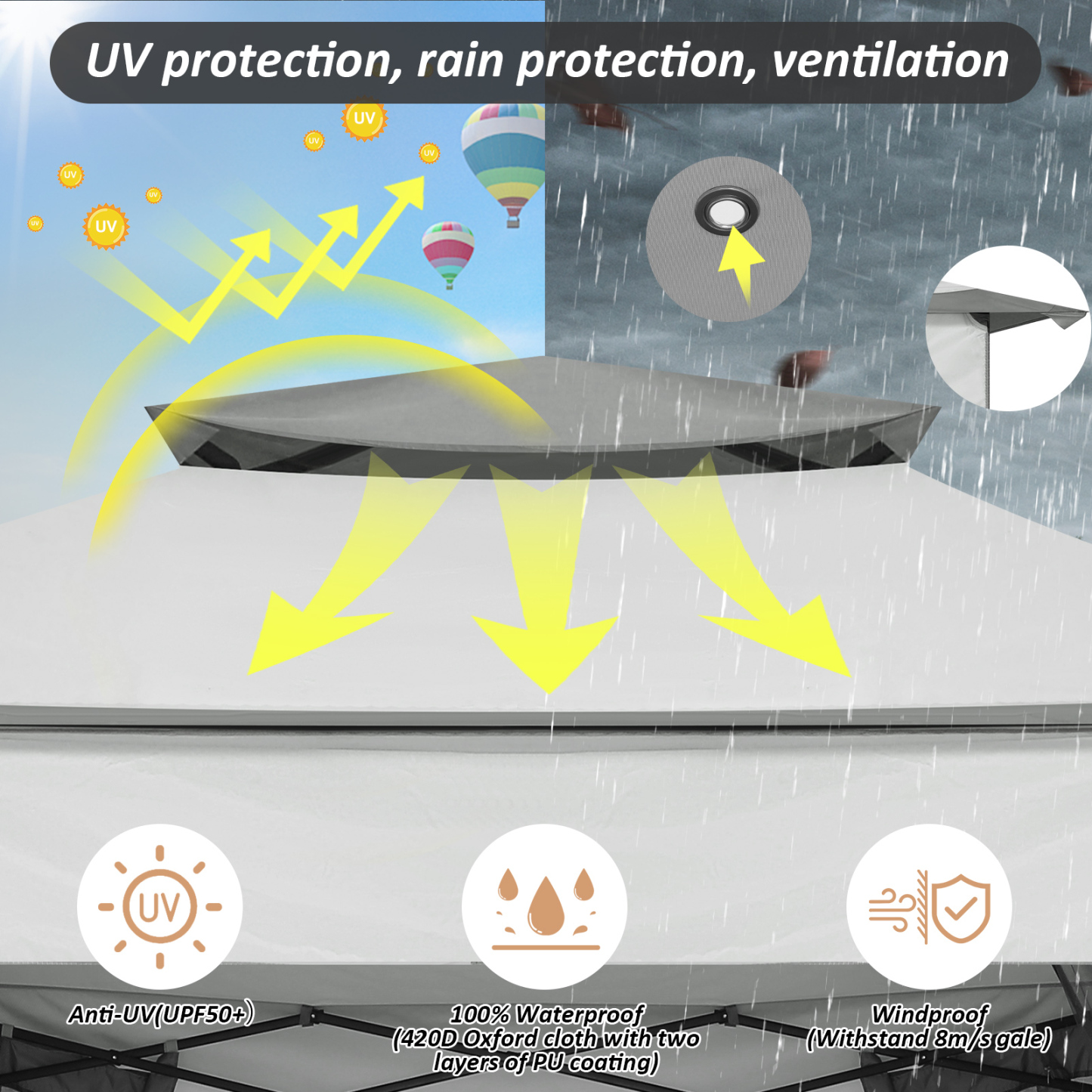 SANOPY 11'x 11' Pop up Gazebo with 4 Mosquito Netting, Outdoor Canopy Tent with Double Roof Tops and 121 Square ft of Shade for Patio, Garden, Camping Shelter, Gray