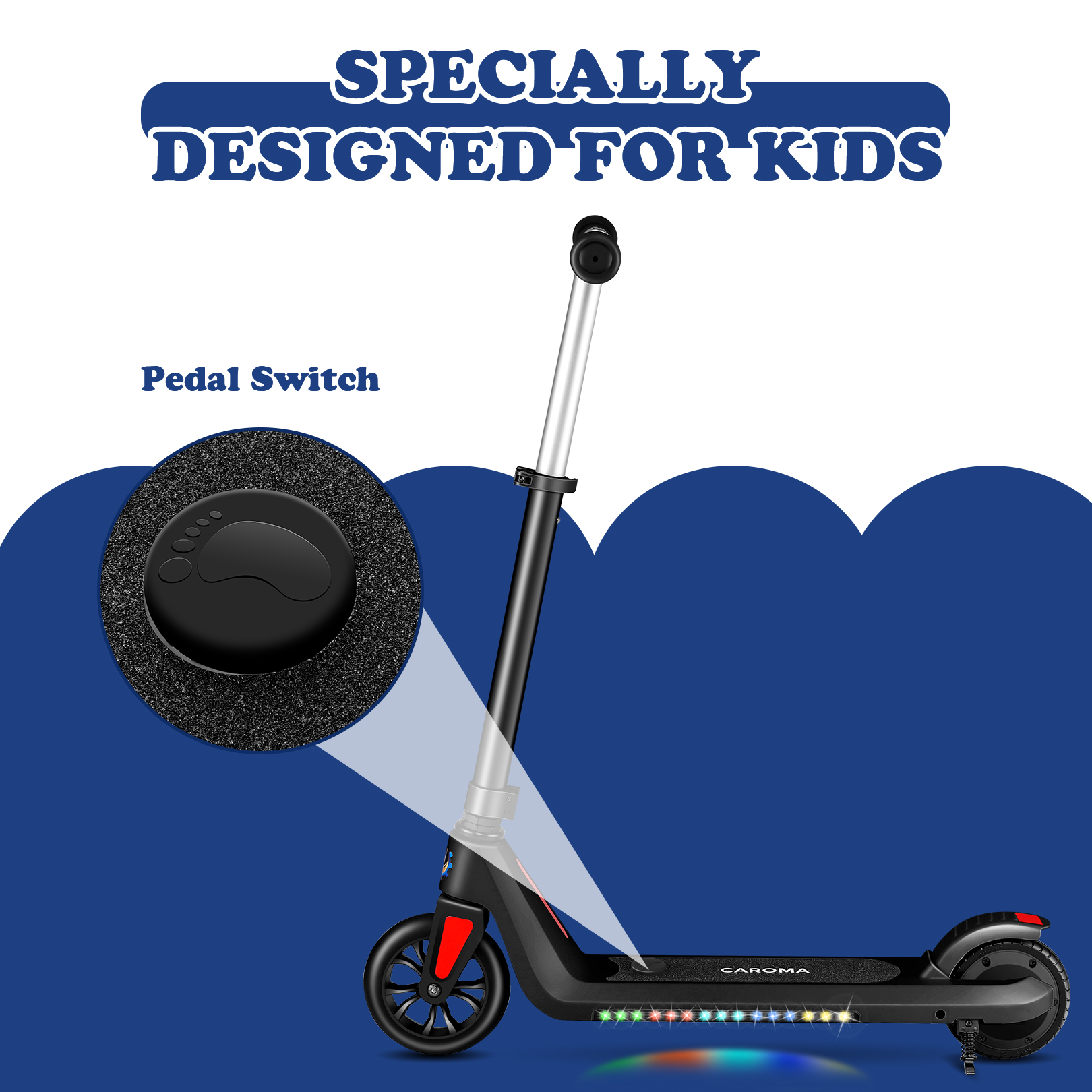SANOPY Electric Scooter for Kids Ages 6-14 with Dynamic Lights, LED Display, 8 MPH, 80 mins Ride Time, Adjustable Handlebar Height, Lightweight Kids Electric Kick Scooter, Black