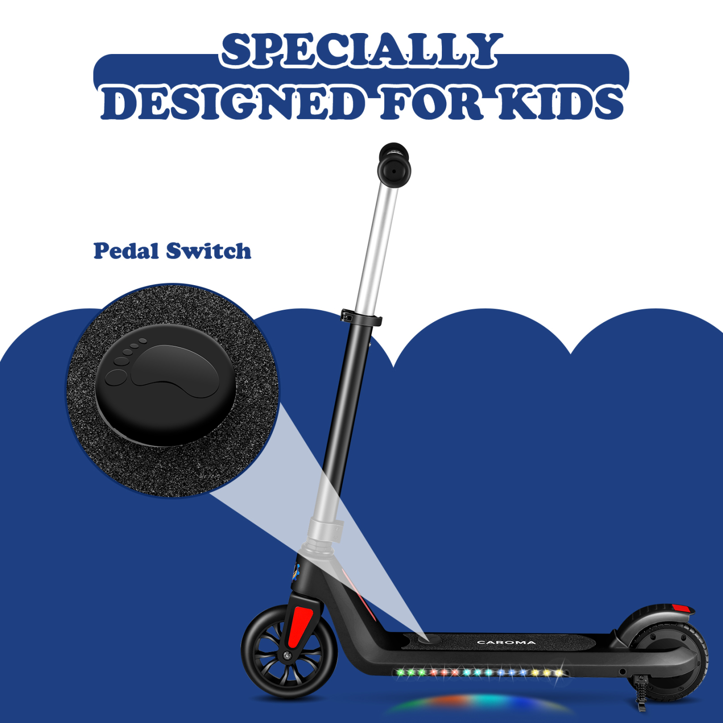 SANOPY Electric Scooter for Kids Ages 6-14 with Dynamic Lights, LED Display, 8 MPH, 80 mins Ride Time, Adjustable Handlebar Height, Lightweight Kids Electric Kick Scooter, Black