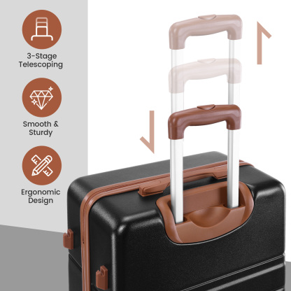 SANOPY 3 Piece Hardshell Luggage Set, ABS+PC Lightweight Suitcase Set with Double Spinner Wheels TSA Lock. (Black)