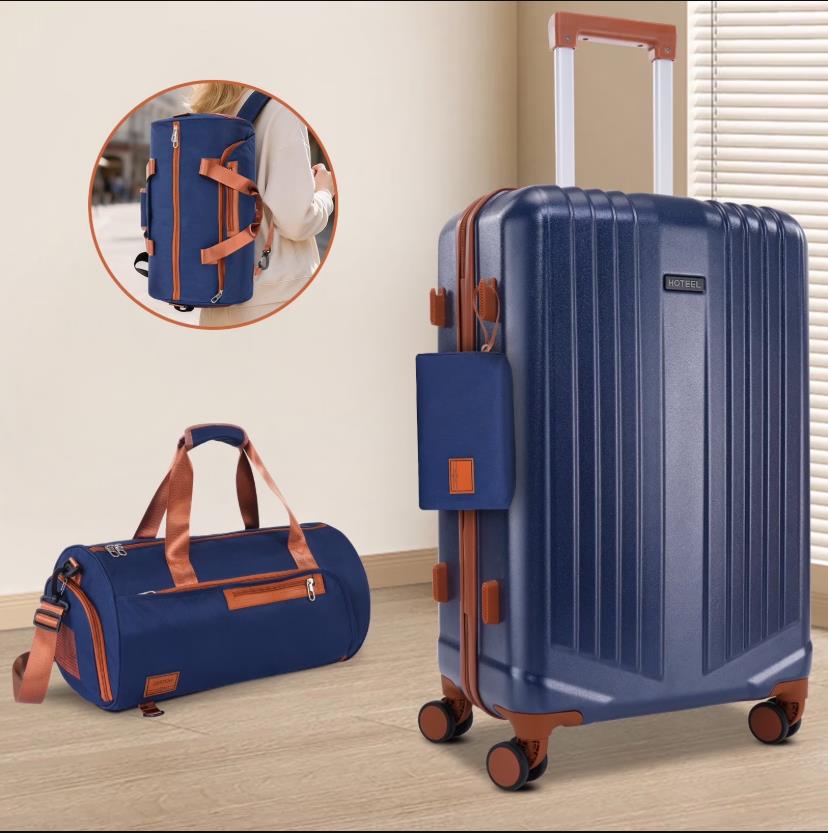 HOTEEL 3 Piece Carry on Luggage Set 20in Suitcase with Spinner Wheels TSA Lock, PC ABS Hardside Luggage Set with Toiletry Bag & Travel Gym Bag, Black