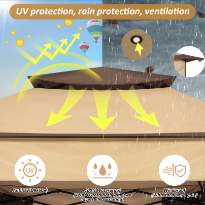 SANOPY 11'x 11' Pop up Gazebo with 4 Mosquito Netting, Outdoor Canopy Tent with Double Roof Tops and 121 Square ft of Shade for Patio, Garden, Camping Shelter, Dark Brown